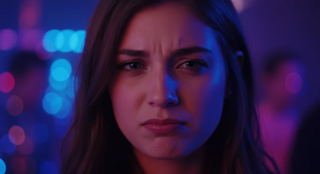 Close-up facial expression showing a furrowed brow and knitted eyebrows, indicating potential body language signals of worry, confusion, concern, or disapproval